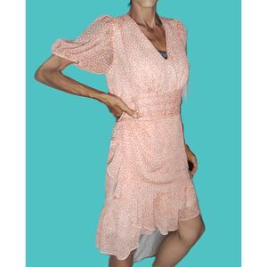 Express ~ Peach Cream Ruffle Wrap Sheer Mini Dress ~ Size Small